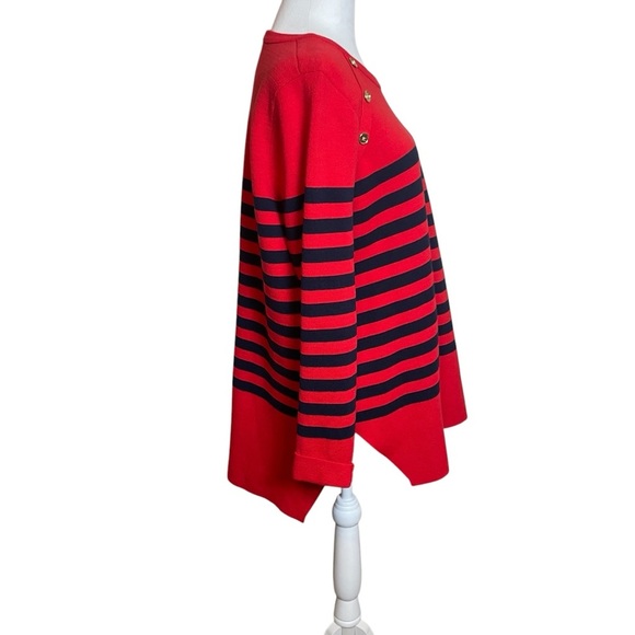 Crown & Ivy Red Navy Stripe Sweater Gold Buttons XL Nautical Coastal Sailor - Picture 3 of 9